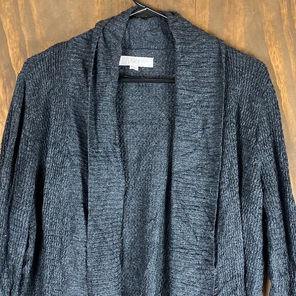 Ann Taylor LOFT Womens Sweater Charcaol Cardigan Camel Hair Blend Open Front L - Picture 2 of 12